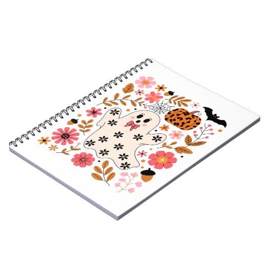 Schattigee geest en pompoen Bloemen Spooky Notitieboek (Linkerzijde)