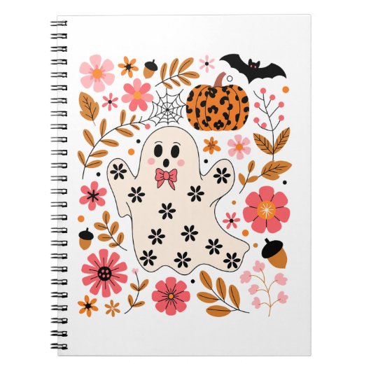 Schattigee geest en pompoen Bloemen Spooky Notitieboek (Voorkant)