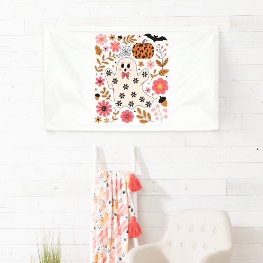 Schattigee geest en pompoen Bloemen Spooky Spandoek (Insitu)