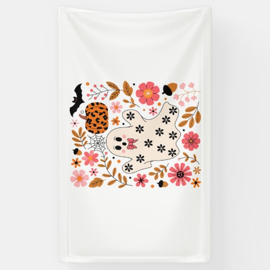 Schattigee geest en pompoen Bloemen Spooky Spandoek (Verticaal)