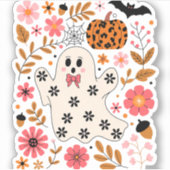 Schattigee geest en pompoen Bloemen Spooky Sticker (Voorkant)