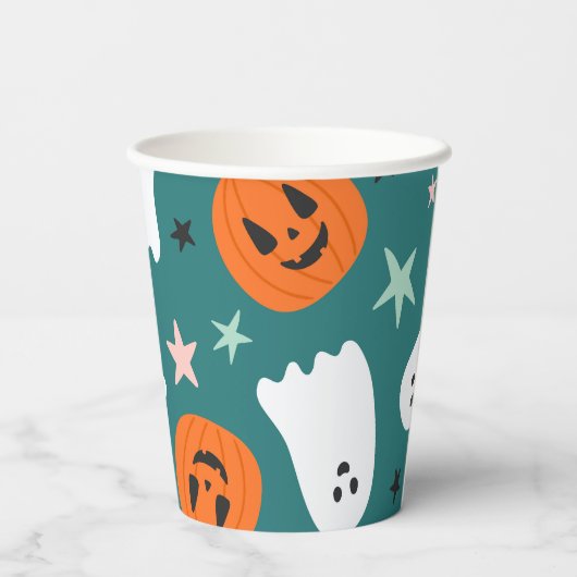 Schattigee geest en pompoenen Halloween Paper Cup Papieren Bekers (Achterkant)