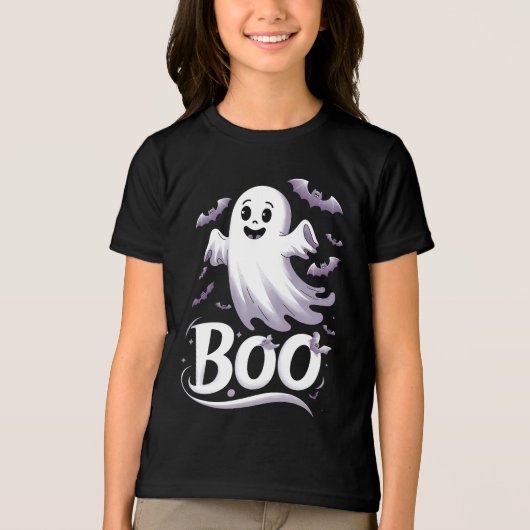 Schattigee geest en vleermuizen 'Boo' Halloween Tri-Blend Shirt (Voorkant)