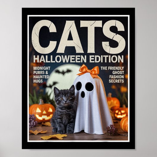 Schattigee geest en zwarte kat grappige Halloween Poster (Voorkant)