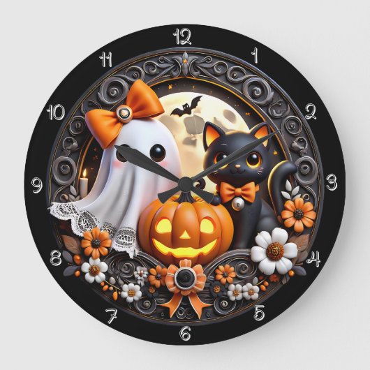 Schattigee geest en zwarte kat grote klok (Voorkant)