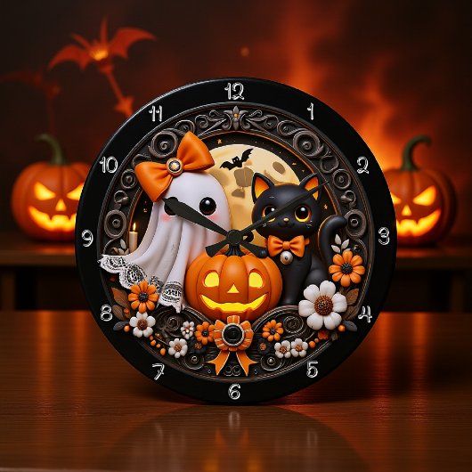 Schattigee geest en zwarte kat grote klok