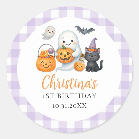 Schattigee geest Halloween 1e verjaardag Ronde Sticker (Voorkant)