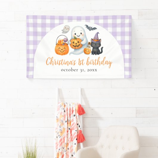 Schattigee geest Halloween 1e verjaardag Spandoek (Insitu)