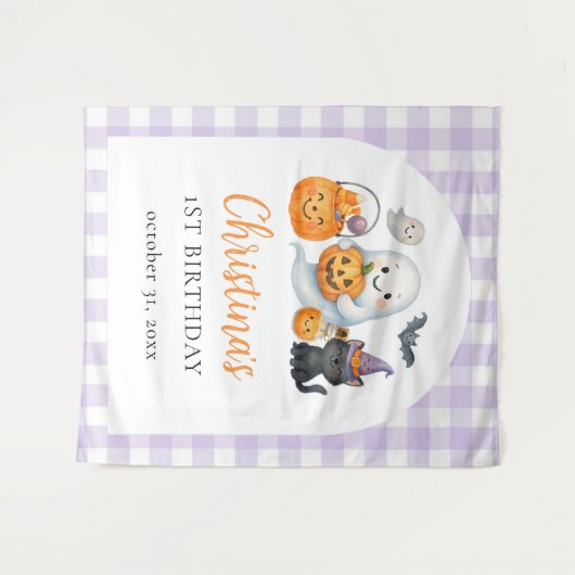 Schattigee geest Halloween 1e verjaardag Wandkleed (Voorkant (horizontaal))