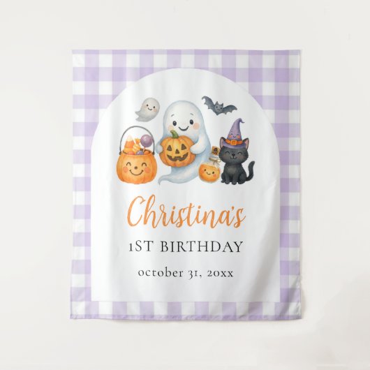 Schattigee geest Halloween 1e verjaardag Wandkleed (Voorkant)