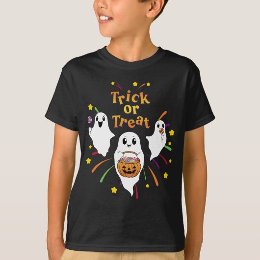 Schattigee Geest Halloween Cartoon Trick or treat  T-shirt (Voorkant)