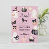 Schattigee geest Halloween meisje verjaardagsfeest Bedankkaart (Staand voorkant)