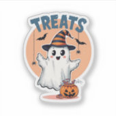 Schattigee geest Halloween "Treats" Sticker (Voorkant)