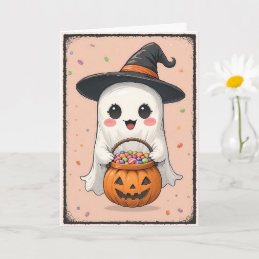 Schattigee geest Halloween vrolijk Schattig Kaart (Kleine Plant)