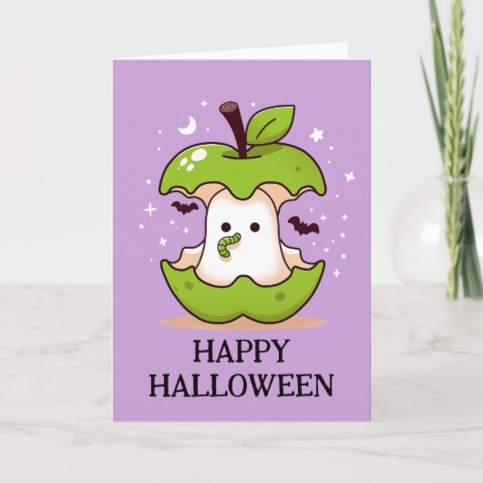Schattigee geest in appel met Paarse worm Hallowee Kaart (Voorkant)