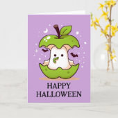 Schattigee geest in appel met Paarse worm Hallowee Kaart (Gele Bloem)