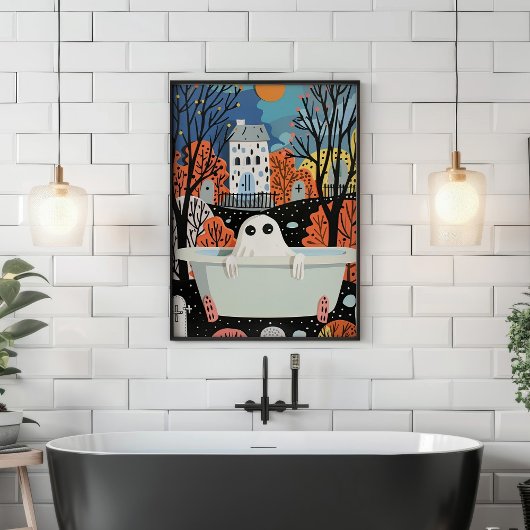 Schattigee geest in bad 3D Halloween badkamer Poster