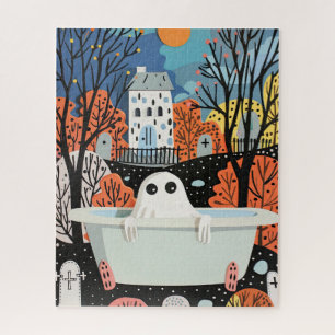Schattigee geest in badkuip 3D Halloween Paper Art Legpuzzel