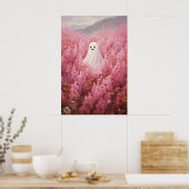 Schattigee geest in roze bloemenveld poster (Keuken)