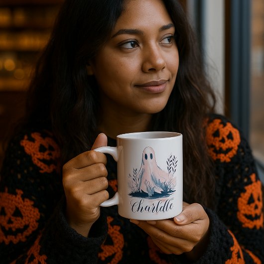 Schattigee geest in Struiken heet Halloween Koffiemok