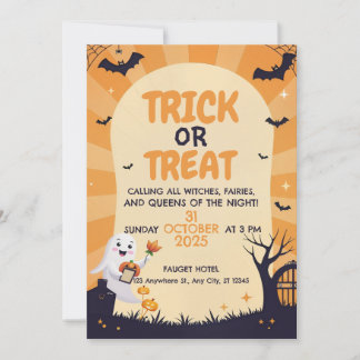 Schattigee geest Kinder Halloween Party Invitation Kaart