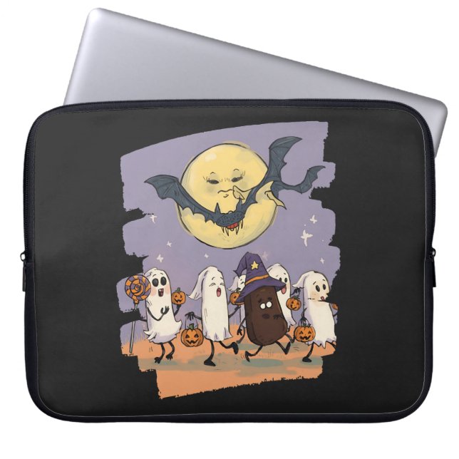 Schattigee geest Kinder Trick or treat onder Spook Laptop Sleeve (Voorkant)