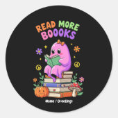 Schattigee geest "Lees meer boeken" Grappig Hallow Ronde Sticker (Voorkant)