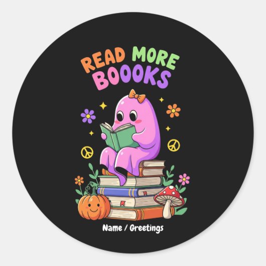 Schattigee geest "Lees meer boeken" Grappig Hallow Ronde Sticker (Voorkant)
