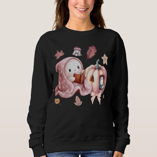 Schattigee geest lezen boek leraar Halloween liefh Trui (Voorkant)