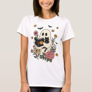 Schattigee geest lezen boek met kat Halloween Shir T-shirt