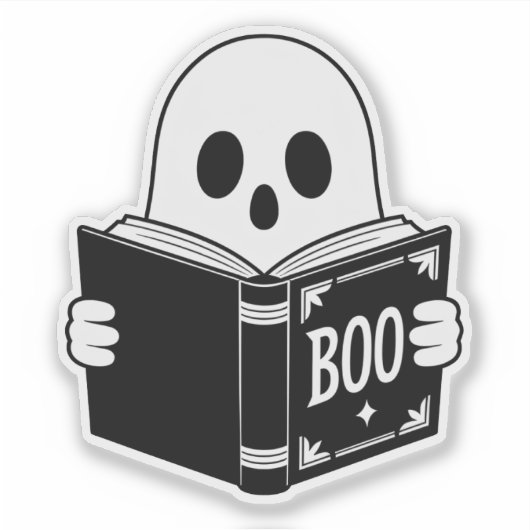 Schattigee geest lezen "Boo" - Funny Spooky Book C Sticker (Voorkant)