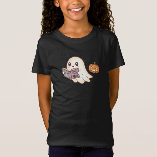 Schattigee geest lezen Spooky boek Halloween Carto T-shirt (Voorkant)