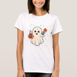 Schattigee geest met bloem en pompoen Halloween T-shirt