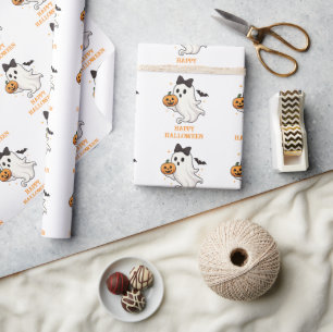 Schattigee geest met boog en pompoen Halloween Cadeaupapier