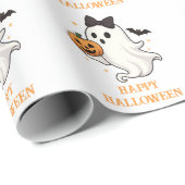 Schattigee geest met boog en pompoen | Halloween Cadeaupapier (Rol Hoek)