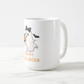 Schattigee geest met boog en pompoen | Halloween Koffiemok (Voorkant rechts)