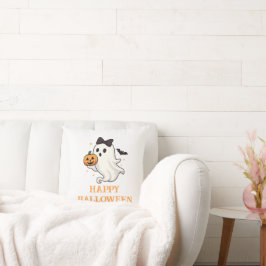 Schattigee geest met boog en pompoen | Halloween Kussen