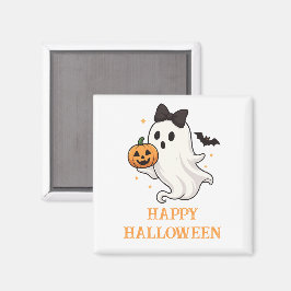 Schattigee geest met boog en pompoen | Halloween Magneet