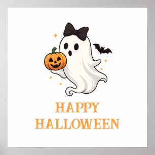 Schattigee geest met boog en pompoen Halloween Poster