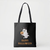 Schattigee geest met boog en pompoen | Halloween Tote Bag (Voorkant)