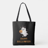 Schattigee geest met boog en pompoen | Halloween Tote Bag (Achterkant)