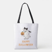 Schattigee geest met boog en pompoen | Halloween Tote Bag (Achterkant)