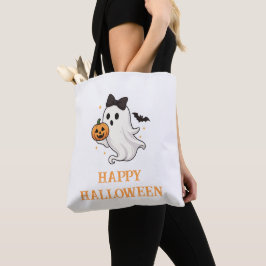 Schattigee geest met boog en pompoen | Halloween Tote Bag