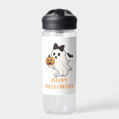 Schattigee geest met boog en pompoen | Halloween Waterfles (Voorkant)