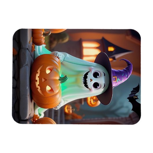 Schattigee geest met Halloween pompoenen Magneet (Horizontaal)
