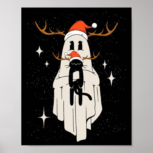Schattigee geest met kerstmuts met zwarte kat - Ki Poster (Voorkant)