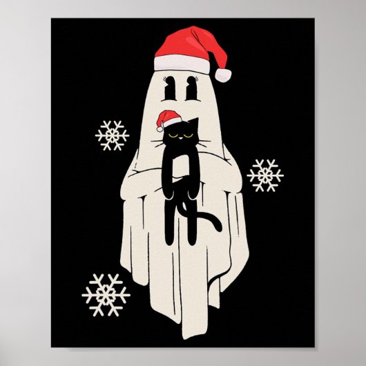 Schattigee geest met kerstmuts met zwarte kat - Ki Poster (Voorkant)