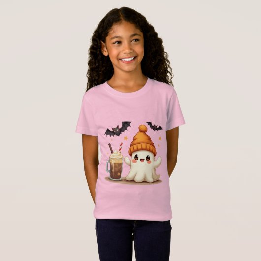 Schattigee geest met koffie en vleermuizen Hallowe T-shirt (Voorkant volledig)