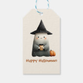 Schattigee geest met koffie Halloween Cadeaulabel (Achterkant)