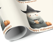 Schattigee geest met koffie Halloween Cadeaupapier (Rol Hoek)